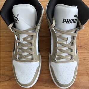 Puma Men's White and Beige High-Top Rebound Sneakers